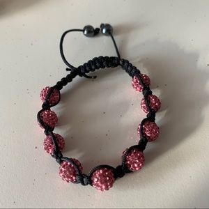 Pink crystal Sambala bracelet with black string